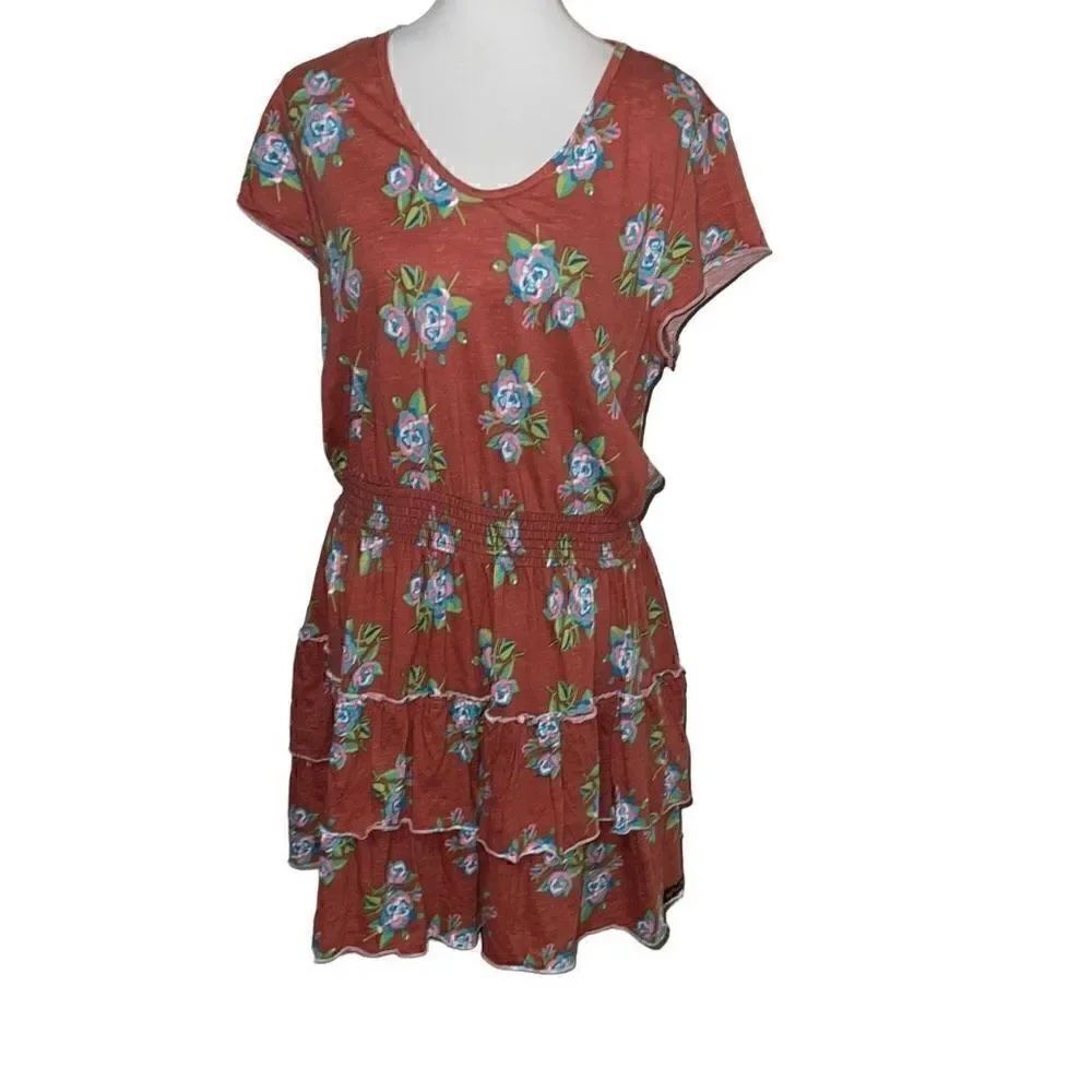 Matilda Jane Looks to Frill Floral Cotton Dress Ruffle Tiered Short Sleeve Sz L